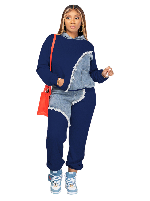 JH322 Pamučni dvodijelni komplet s dugim rukavima, color block uzorak, casual stil