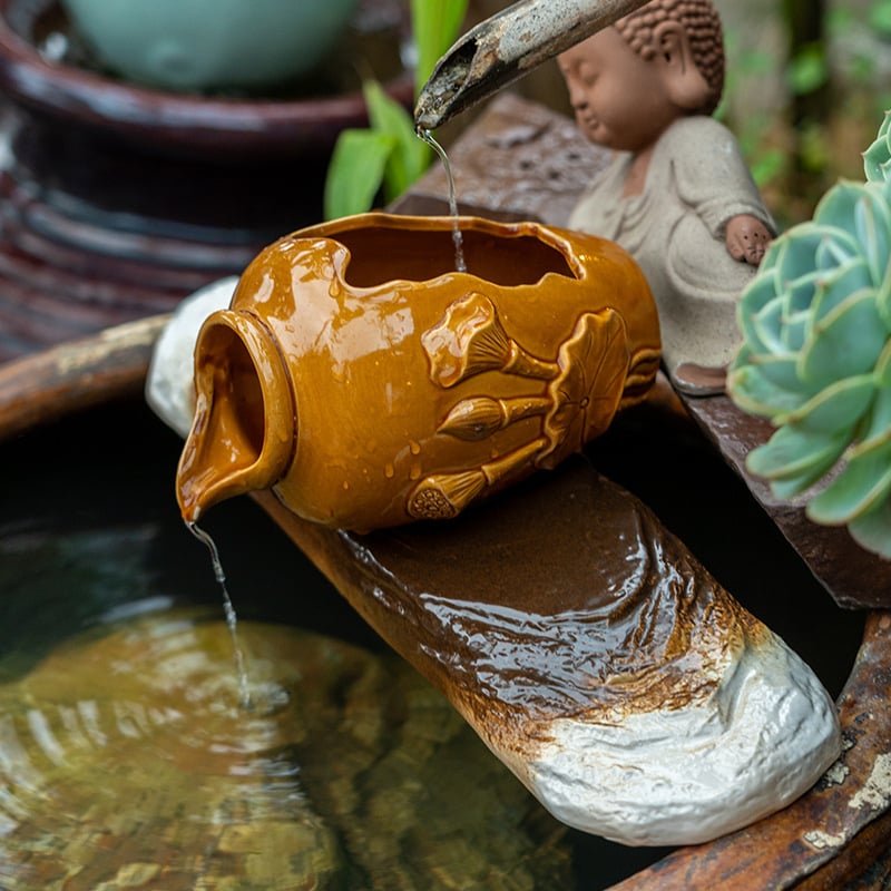 Κεραμικό διακοσμητικό αγγείο με ροή νερού για ενυδρείο, γλασαρισμένη επιφάνεια, χειροποίητο, κλασικό στυλ, κυκλοφορία και οξυγονισμός