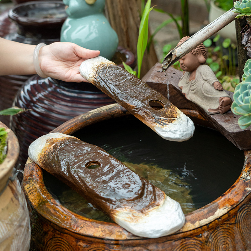 Κεραμικό διακοσμητικό αγγείο με ροή νερού για ενυδρείο, γλασαρισμένη επιφάνεια, χειροποίητο, κλασικό στυλ, κυκλοφορία και οξυγονισμός