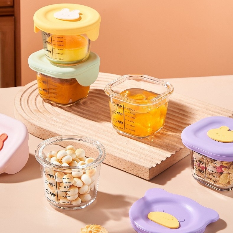 Set de boluri din sticlă pentru hrana bebelușilor – 60 piese, pentru alimentația complementară, bol cu aburi pentru ouă, pentru copii de peste 3 luni