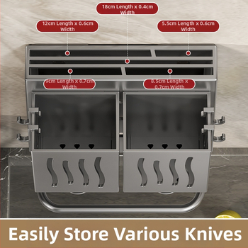 Επιτοίχιος πολυλειτουργικός κρατήρας μαχαιριών και εργαλείων κουζίνας με ενσωματωμένη θήκη για ξυλάκια, από ABS υλικό