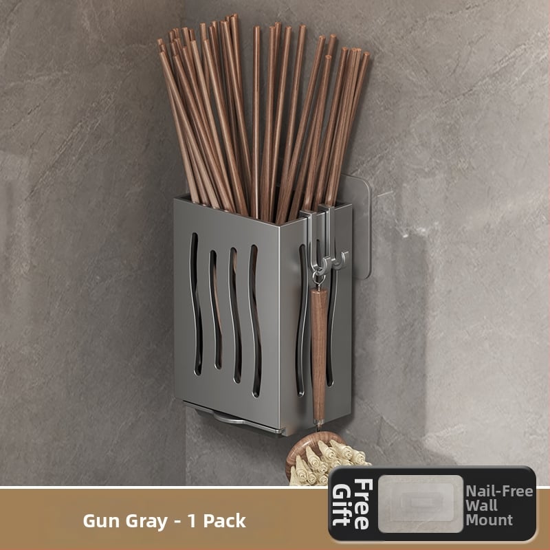 Επιτοίχιος πολυλειτουργικός κρατήρας μαχαιριών και εργαλείων κουζίνας με ενσωματωμένη θήκη για ξυλάκια, από ABS υλικό