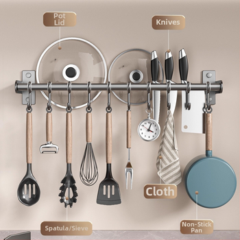 Οργανωτής κουζίνας τοίχου από ανοξείδωτο ατσάλι — κινητός, χωρίς εγκατάσταση; θήκη για κουτάλες, σκεύη και μαχαίρια; αποθήκευση καπακιών κατσαρόλας; στυλ: μοντέρνος μινιμαλισμός; προέλευση: Τσαοζού