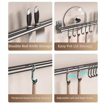 Οργανωτής κουζίνας τοίχου από ανοξείδωτο ατσάλι — κινητός, χωρίς εγκατάσταση; θήκη για κουτάλες, σκεύη και μαχαίρια; αποθήκευση καπακιών κατσαρόλας; στυλ: μοντέρνος μινιμαλισμός; προέλευση: Τσαοζού