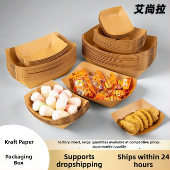 Jednorazová kraftová papierová krabička vo forme lode s otvoreným tanierom, 10 balení, potlač loga a prispôsobenie k dispozícii