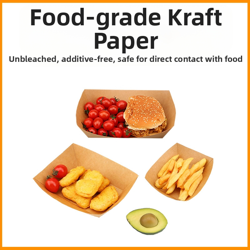 Jednorazová kraftová papierová krabička vo forme lode s otvoreným tanierom, 10 balení, potlač loga a prispôsobenie k dispozícii