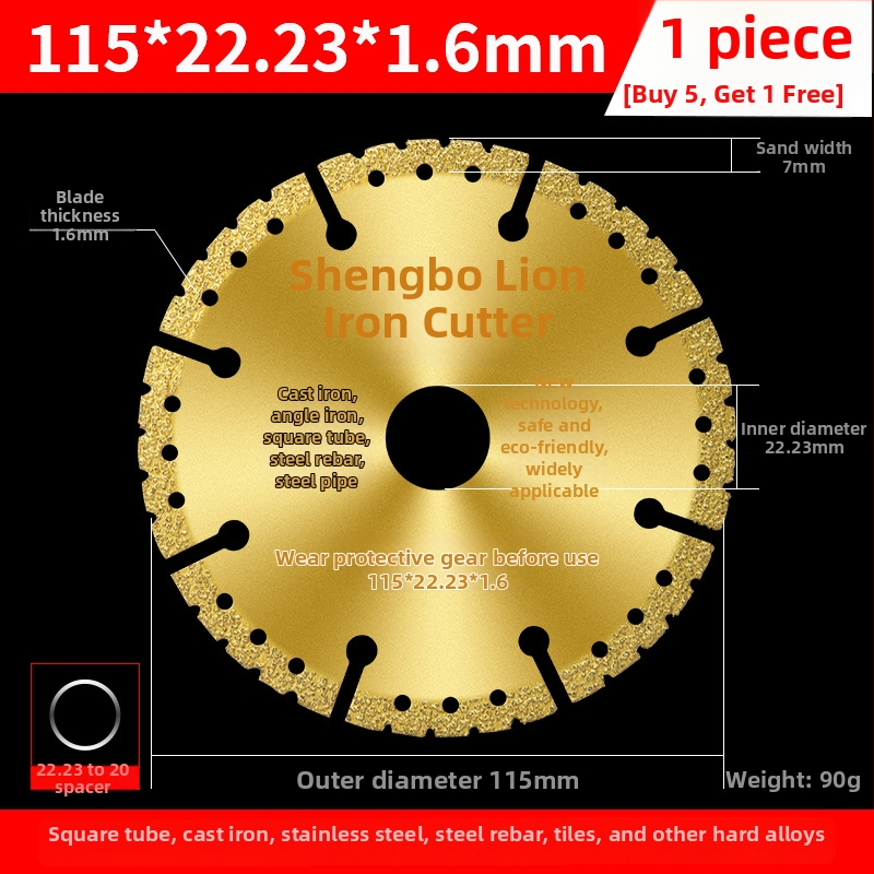 Kotúč na uhlovú brúsku na kov – diamantový kotúč pre nerezovú oceľ, uhol železo, štvorhranný profil a závitovú oceľ – San Platinum Lion