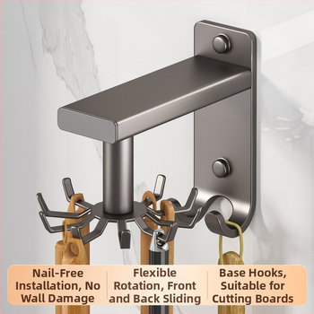 Кухненски стенен въртящ се държач за ножове и шпатули – монтаж без пробиване; материал: въглеродна стомана; обработка: спрей-пластса; марка Grids lysdan; стил: прост и модерен