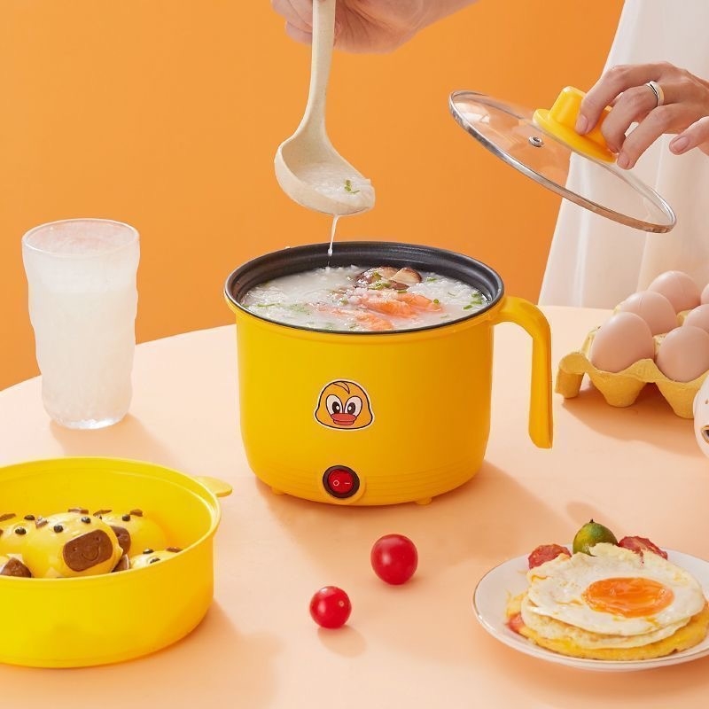 Električna višenamjenska posuda za kuhanje 1,8 L, za dom i dom učenika, unutarnja posuda s non-stick premazom, dvostruki sloj, ručno upravljanje gumbom