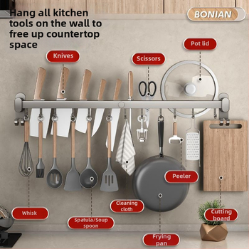 Πλαστικός τοίχος κρεμάστρας ράφι κουζίνας, εγκατάσταση χωρίς τρύπες, για σπατουλες, κουταλες και μαχαιρια