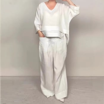 Casual dvodijelni set, top i donji dio, jednobojan, poliester-spandeks smjesa (95% poliester), dugi rukavi, japansko-korejski casual stil, jesen 2025