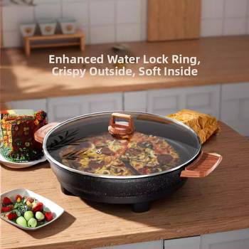 Ηλεκτρική επίπεδη σχάρα για κρέπες, ντιμπούλινγκ και κορεατικά πιάτα – σώμα από αλουμίνιο, κορεατικού στυλ, αντικολλητική επιφάνεια, γυάλινο καπάκι, πολυλειτουργική