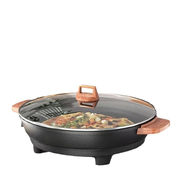 Ηλεκτρική επίπεδη σχάρα για κρέπες, ντιμπούλινγκ και κορεατικά πιάτα – σώμα από αλουμίνιο, κορεατικού στυλ, αντικολλητική επιφάνεια, γυάλινο καπάκι, πολυλειτουργική