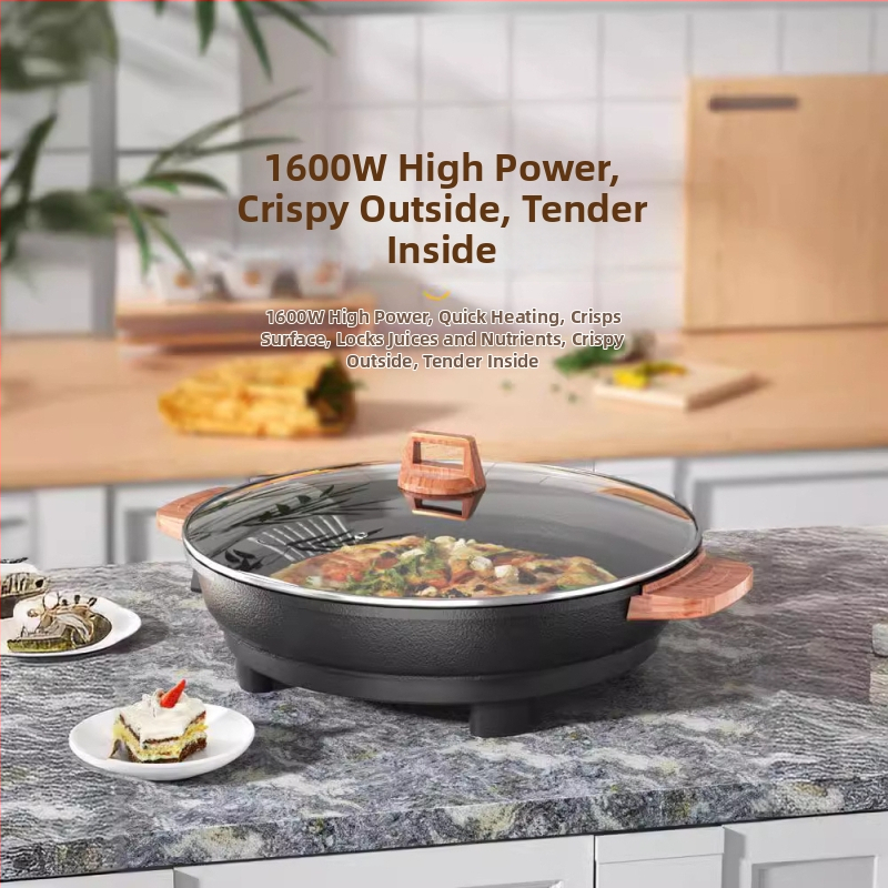 Ηλεκτρική επίπεδη σχάρα για κρέπες, ντιμπούλινγκ και κορεατικά πιάτα – σώμα από αλουμίνιο, κορεατικού στυλ, αντικολλητική επιφάνεια, γυάλινο καπάκι, πολυλειτουργική