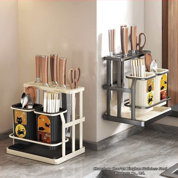 Οργανωτής κουζίνας σε στυλ μεσαιωνικό, πλαστικός με θήκη μαχαιριών και κάδο για chopsticks, πολυχρηστικός ράφι για επιφάνεια ή τοίχο με αποστράγγιση
