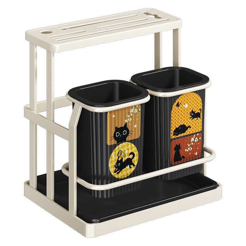 Οργανωτής κουζίνας σε στυλ μεσαιωνικό, πλαστικός με θήκη μαχαιριών και κάδο για chopsticks, πολυχρηστικός ράφι για επιφάνεια ή τοίχο με αποστράγγιση