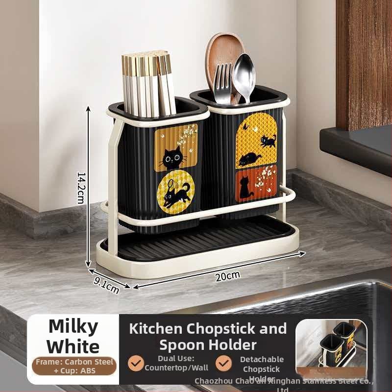 Οργανωτής κουζίνας σε στυλ μεσαιωνικό, πλαστικός με θήκη μαχαιριών και κάδο για chopsticks, πολυχρηστικός ράφι για επιφάνεια ή τοίχο με αποστράγγιση