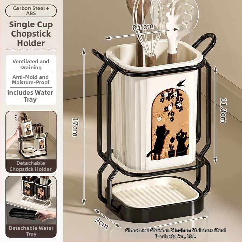 Οργανωτής κουζίνας σε στυλ μεσαιωνικό, πλαστικός με θήκη μαχαιριών και κάδο για chopsticks, πολυχρηστικός ράφι για επιφάνεια ή τοίχο με αποστράγγιση