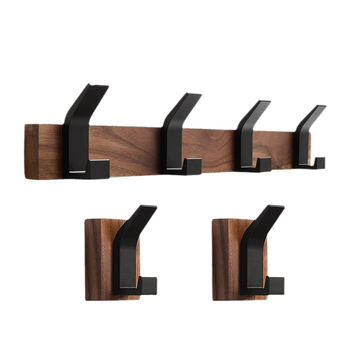 Дървена закачалка за палта от орехово дърво, стенна, модерен стил, без пробиване за монтаж, завършек с восъчно-маслена обработка, тегло 0,3 кг