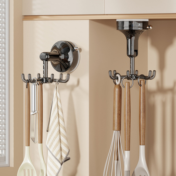 Περιστρεφόμενος κρεμάστρα τοίχου για μαγειρικά σκεύη με βεντούζα — PET υλικό, μοντέρνος μινιμαλιστικός στυλ, περισσότερες από τρεις αγκίδες, αντοχή έως 1 kg