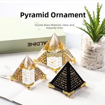 Πυραμίδα από κρύσταλλο – διακοσμητικό με εσωτερικά χαραγμένο αρχαϊκό Αιγυπτιακό κείμενο, K9 κρύσταλλος, γεωμετρικός οικιακός διακοσμός