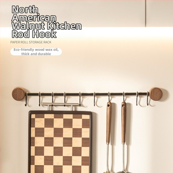 Ράφι κουζίνας τοίχου από ξύλο καρυδιάς, χωρίς διάτρηση, με κρεμάστρα για σπατουλιές και κουτάλια, πολυλειτουργική αποθήκευση