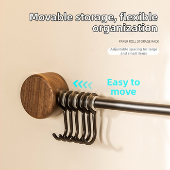 Ράφι κουζίνας τοίχου από ξύλο καρυδιάς, χωρίς διάτρηση, με κρεμάστρα για σπατουλιές και κουτάλια, πολυλειτουργική αποθήκευση