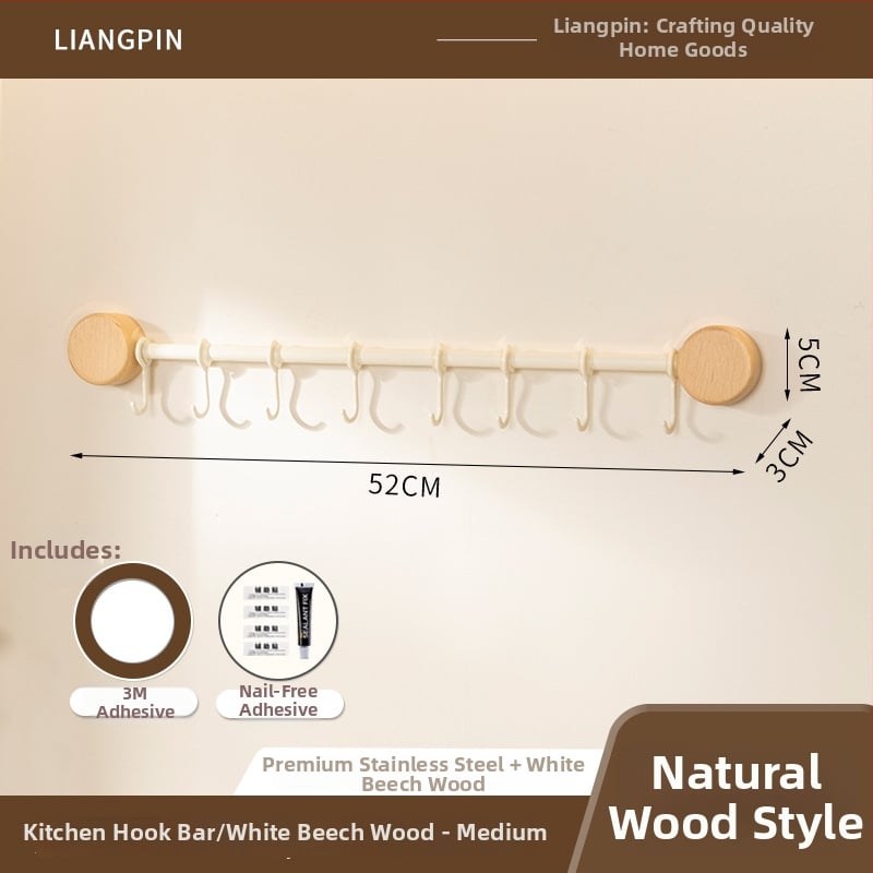 Ράφι κουζίνας τοίχου από ξύλο καρυδιάς, χωρίς διάτρηση, με κρεμάστρα για σπατουλιές και κουτάλια, πολυλειτουργική αποθήκευση