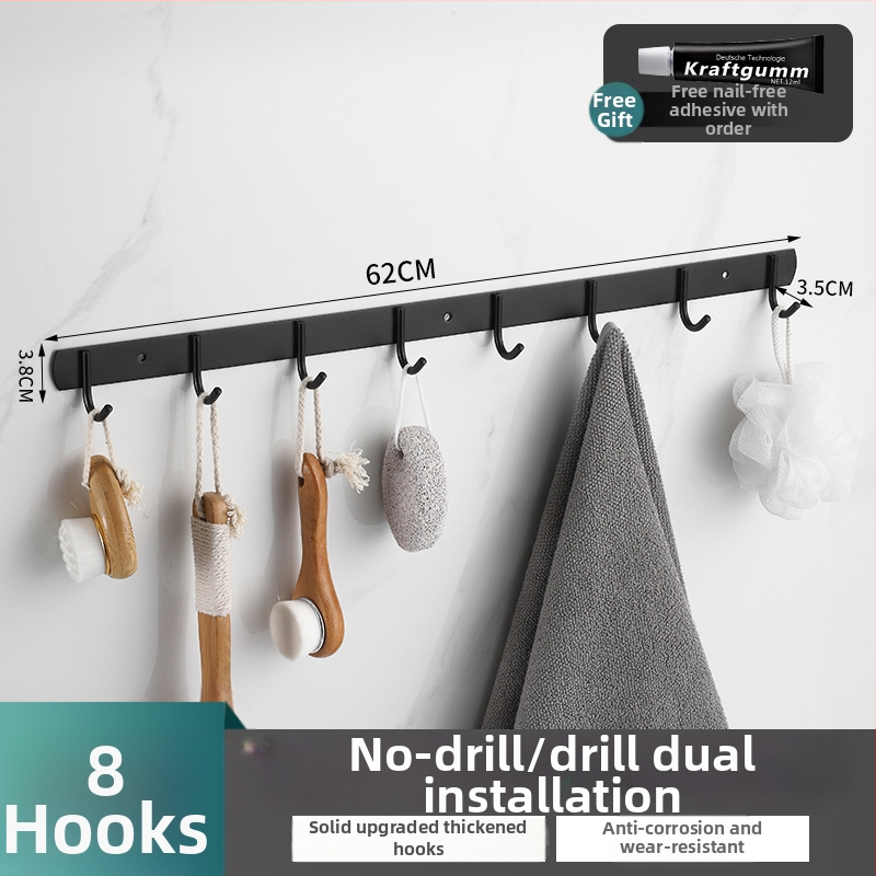 Κρεμάστρα τοίχου από ανοξείδωτο χάλυβα με 3+ σειρές γάντζων, μοντέρνο μινιμαλιστικό σχέδιο, αντοχή 10 kg, εγκατάσταση χωρίς διάτρηση για κουζίνα και μπάνιο