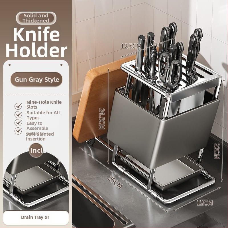 Ράφι για μαχαίρια από ανοξείδωτο χάλυβα, επιτοίχια τοποθέτηση, πολυλειτουργική αποθήκευση μαχαιριών, μοντέρνος μινιμαλιστικός σχεδιασμός