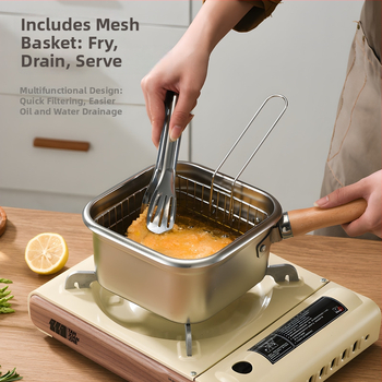 Štvorcový hlboký hrniec z nehrdzavejúcej ocele + PP, viacfunkčný: fritovanie, parenie a udržiavanie čerstvosti, PP veko, hĺbka 11,5 cm