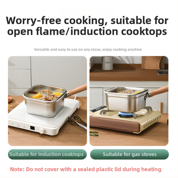 Štvorcový hlboký hrniec z nehrdzavejúcej ocele + PP, viacfunkčný: fritovanie, parenie a udržiavanie čerstvosti, PP veko, hĺbka 11,5 cm