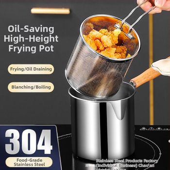 Pan s 304 oceľou na vyprážanie s košíkom na vyprážanie, extra hrubý fritovací hrniec na vyprážanie a varenie, hĺbka 12,5 cm