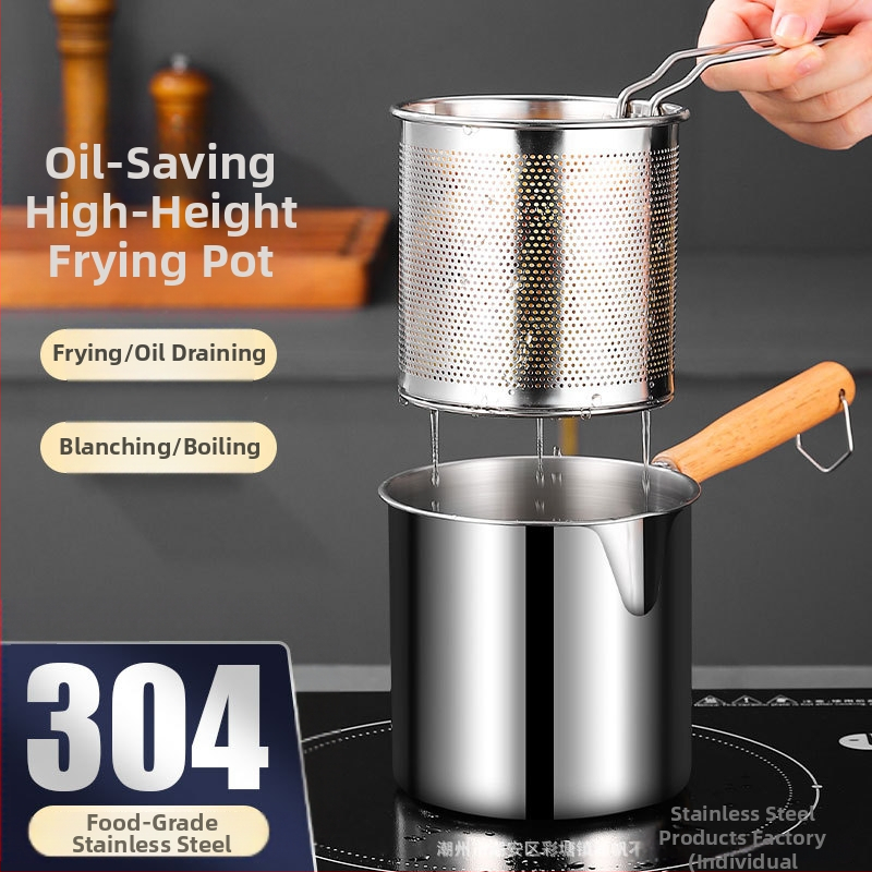 Pan s 304 oceľou na vyprážanie s košíkom na vyprážanie, extra hrubý fritovací hrniec na vyprážanie a varenie, hĺbka 12,5 cm