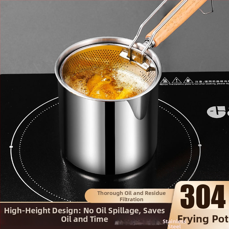 Pan s 304 oceľou na vyprážanie s košíkom na vyprážanie, extra hrubý fritovací hrniec na vyprážanie a varenie, hĺbka 12,5 cm