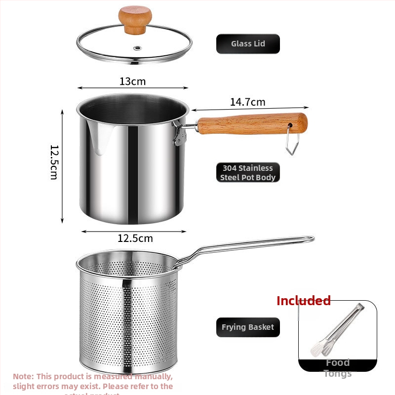 Pan s 304 oceľou na vyprážanie s košíkom na vyprážanie, extra hrubý fritovací hrniec na vyprážanie a varenie, hĺbka 12,5 cm