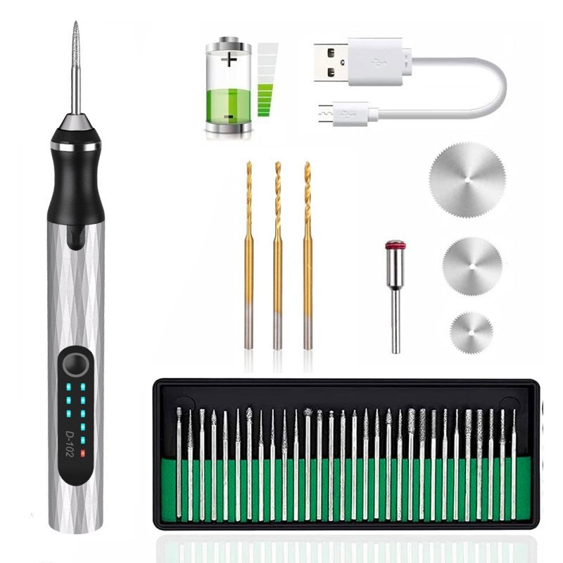 Mini elektromos maró készlet újratölthető lítiumakkumulátorral, gravíró tollal diófa faragáshoz – minden egyben a csiszoláshoz és polírozáshoz: 30 000 rpm, 5 sebesség, 12 órás akkumulátor-élettartam, töltési idő 0,5–1 óra