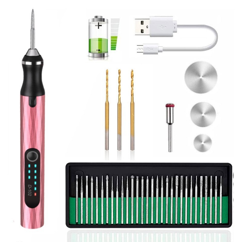 Mini elektromos maró készlet újratölthető lítiumakkumulátorral, gravíró tollal diófa faragáshoz – minden egyben a csiszoláshoz és polírozáshoz: 30 000 rpm, 5 sebesség, 12 órás akkumulátor-élettartam, töltési idő 0,5–1 óra