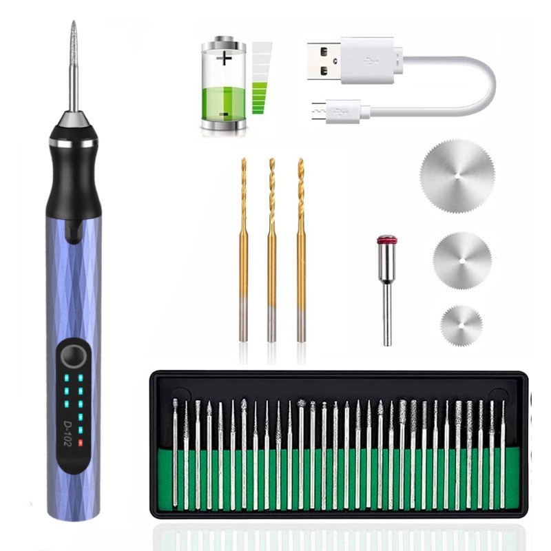 Mini elektromos maró készlet újratölthető lítiumakkumulátorral, gravíró tollal diófa faragáshoz – minden egyben a csiszoláshoz és polírozáshoz: 30 000 rpm, 5 sebesség, 12 órás akkumulátor-élettartam, töltési idő 0,5–1 óra