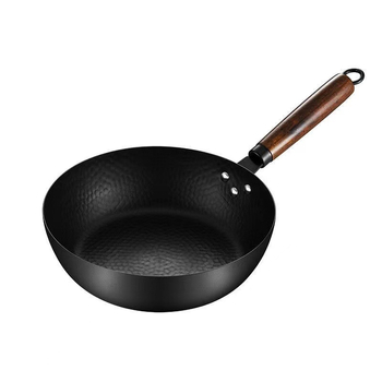 Wok kalapácsos mintázatú, kovácsolt vas, bevonat nélkül, indukciós és gáztűzhely-kompatibilis, fedél rozsdamentes acélból üveggel