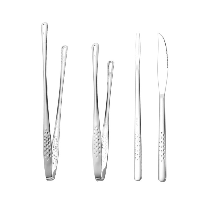 Set tacâmuri pentru grătar cu clește din oțel inoxidabil 304, cuțit și furculiță-clip — Brand Red Door Tower; Categorie: tacâmuri pentru grătar; Reutilizabil