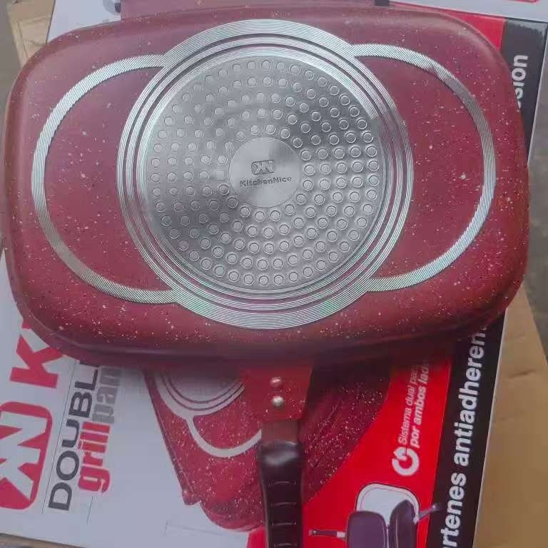 Dvostrani tiganj korejskog stila s nelepljivim premazom, od aluminijske legure, kompatibilan s plinskim štednjakom