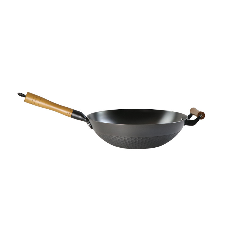 Wok od lijevanog željeza s uzorkom ananasa, ravno dno, kineskog stila, model Sh-lhcg-30