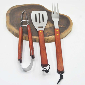 3-частен комплект за барбекю от неръждаема стомана: щипка за барбекю, вилица за грил и лопатка