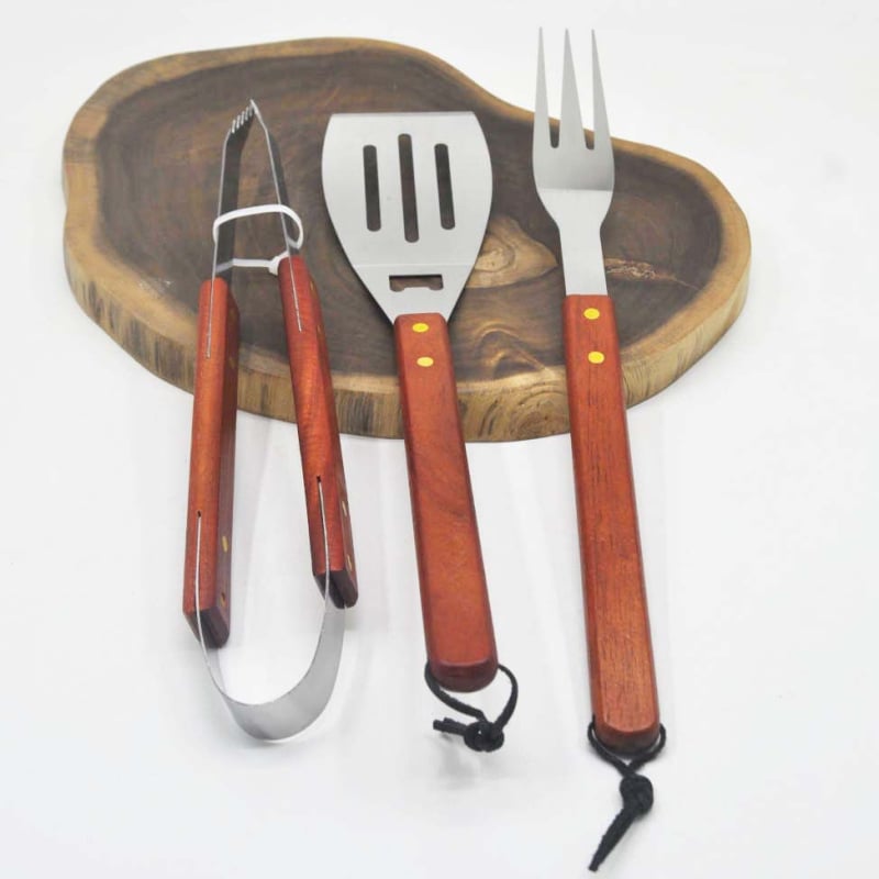 3-частен комплект за барбекю от неръждаема стомана: щипка за барбекю, вилица за грил и лопатка