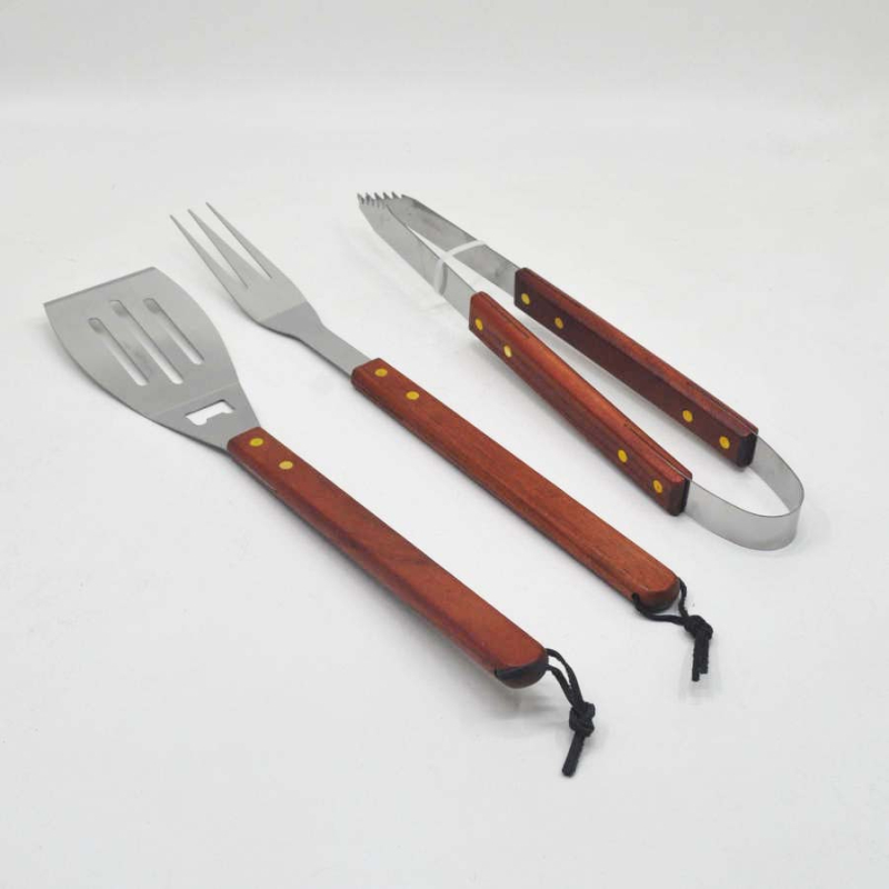 3-частен комплект за барбекю от неръждаема стомана: щипка за барбекю, вилица за грил и лопатка