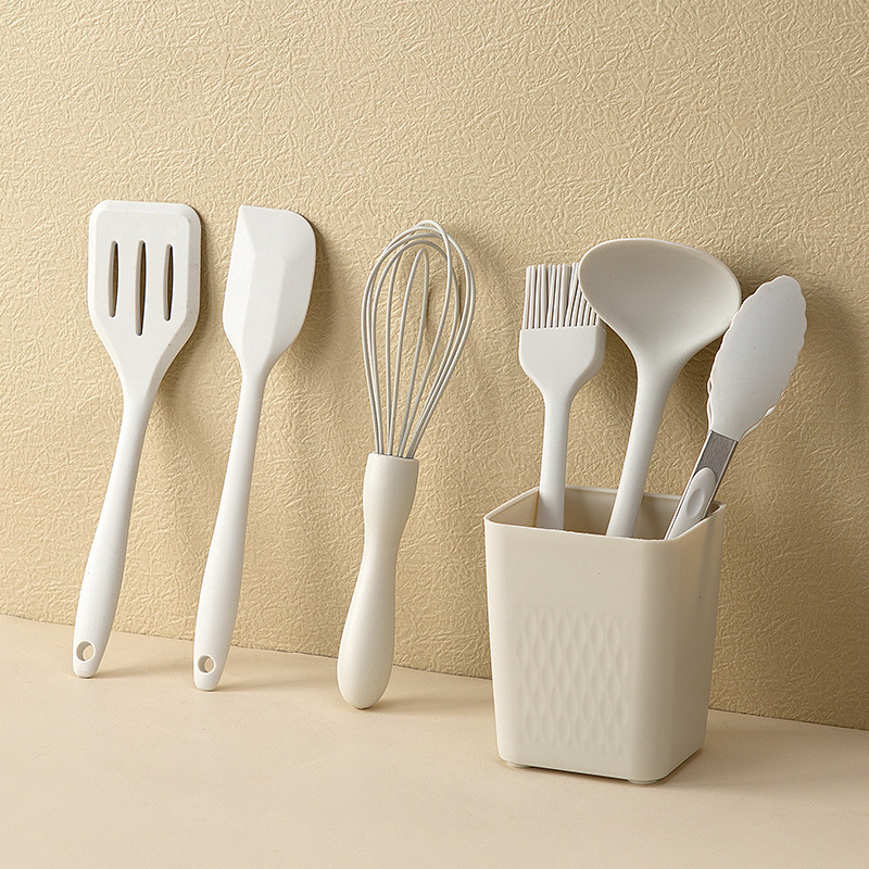 Set silikonskih kuhinjskih alata za prehranu djece: spatula, mini žlica, pjenjača za jaja, klipsa za hranu; silikon za hranu, otporan na visoke temperature, protuklizan, ne lijepi