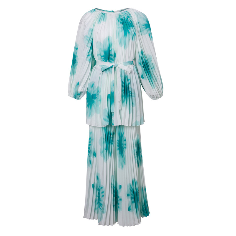 Dva dijela seta: top s dugim rukavima i duge hlače, print s blokovima boja, poliester, elegantan poslovni stil, za sve sezone.