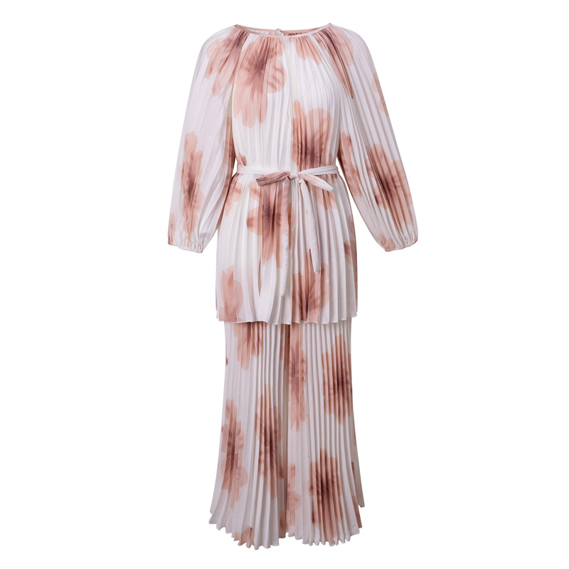 Dva dijela seta: top s dugim rukavima i duge hlače, print s blokovima boja, poliester, elegantan poslovni stil, za sve sezone.