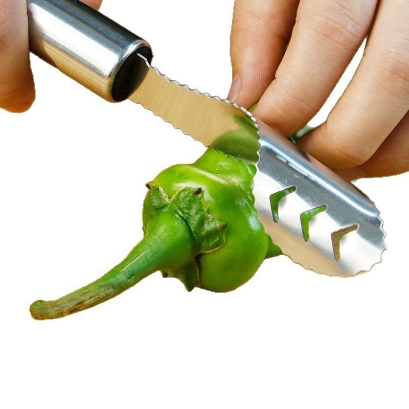 Nehrđajući čelik alat za uklanjanje sjemenki iz zelenih paprika i gorčkog dinje; kuhinjski gadget; moderan minimalistički dizajn; lansiran 2022